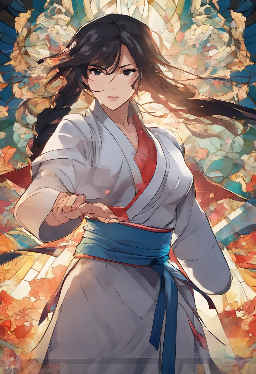 (best quality,4k,8k,highres,masterpiece:1.2),ultra-detailed,realistic:1.37,karate,portrait,contrast,studio lighting,eyes,strength,grace,action,motion,precision,athleticism,black belt,women fighters,combat,fighting stances,training gear,sweat,dedication,martial arts,Asian culture,dojo,serene background,motion blur,powerful kicks,punches,defense techniques,muscle definition,concentration,expression,passion,uniforms,fierce determination,vivid colors,strong light and shadows,focus on faces,physical strength,youthfulness.