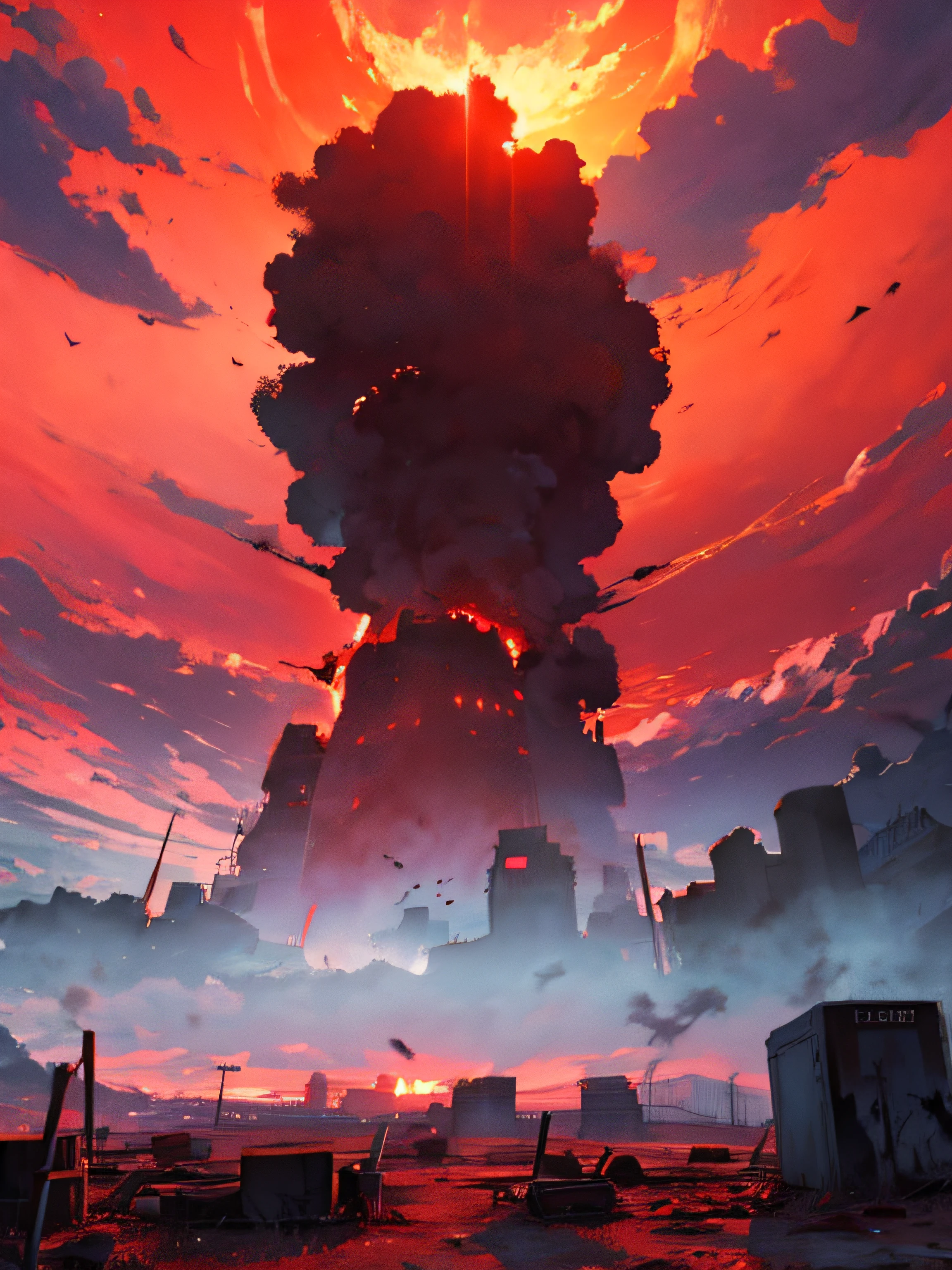 Hell scenery background, red skies, nuvens escuras, death and destruction