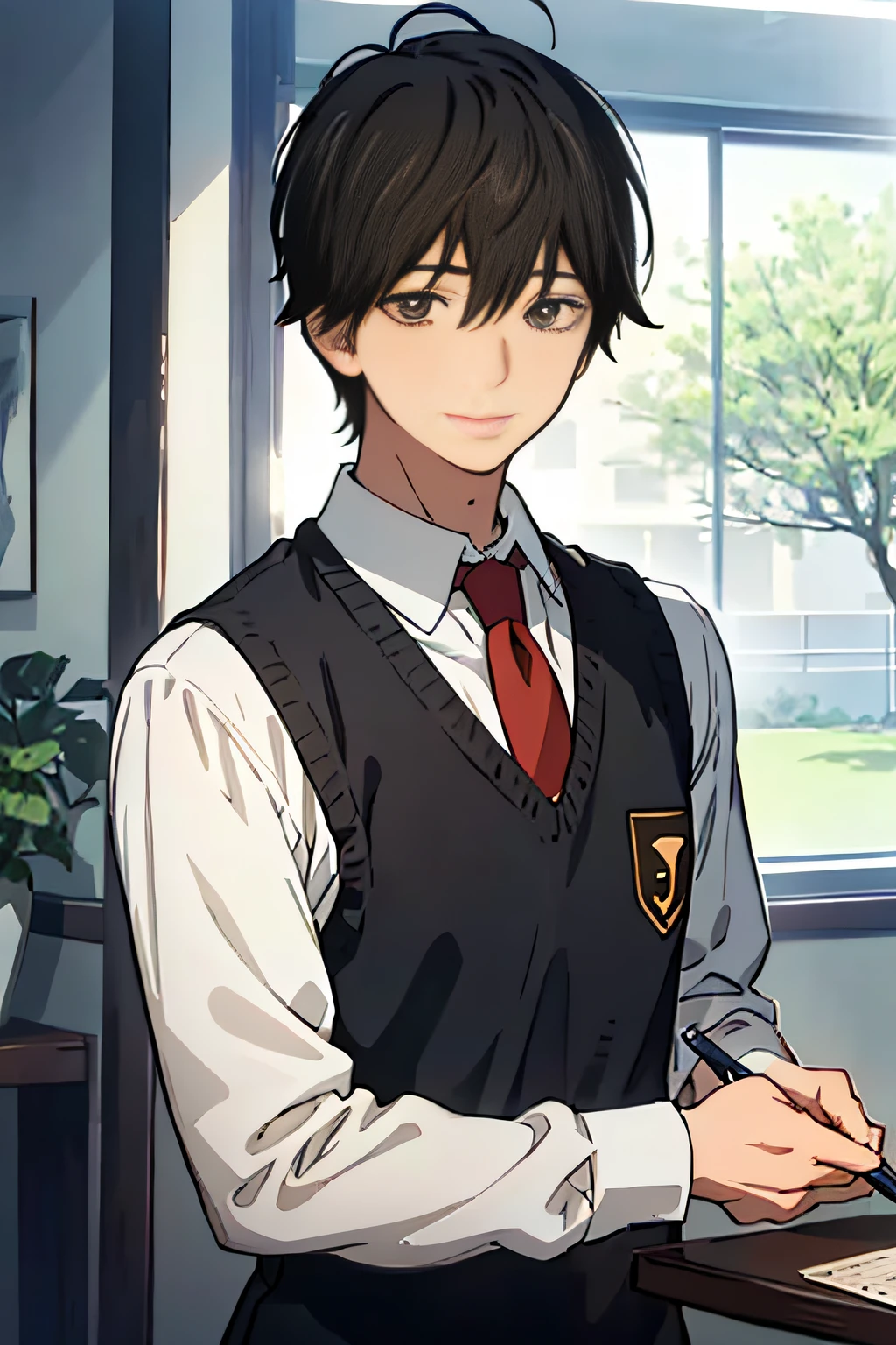 tmasterpiece, Best quality at best, ultra - detailed, illustratio, 1boys, Alone, malefocus, looking at viewert, The upper part of the body, , pegging_Naruse, ,