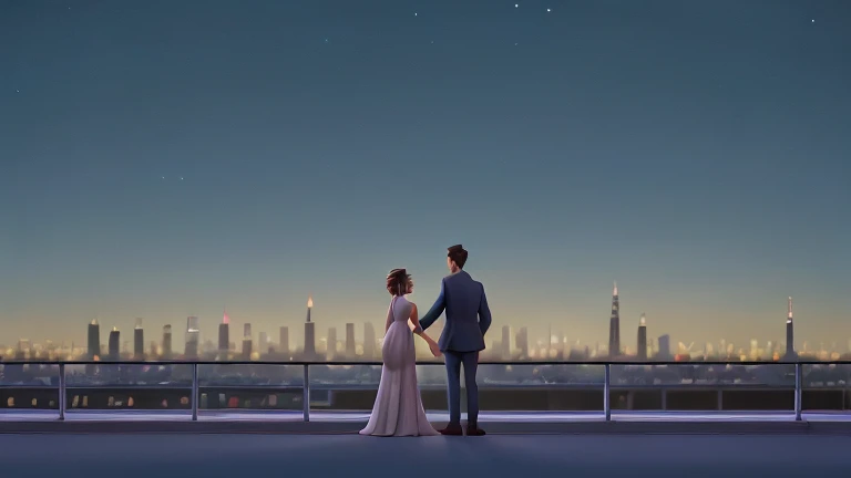 there are two people that are posing for a picture together, very very low quality picture, nighttime!!, at future neon light rooftop, nighttime!, low quality photo, not blurry, non blurry, blurry image, snapchat photo, photo taken at night, at nighttime, us in a vast night, city lights in the background, very silly looking, profile picture, at night time