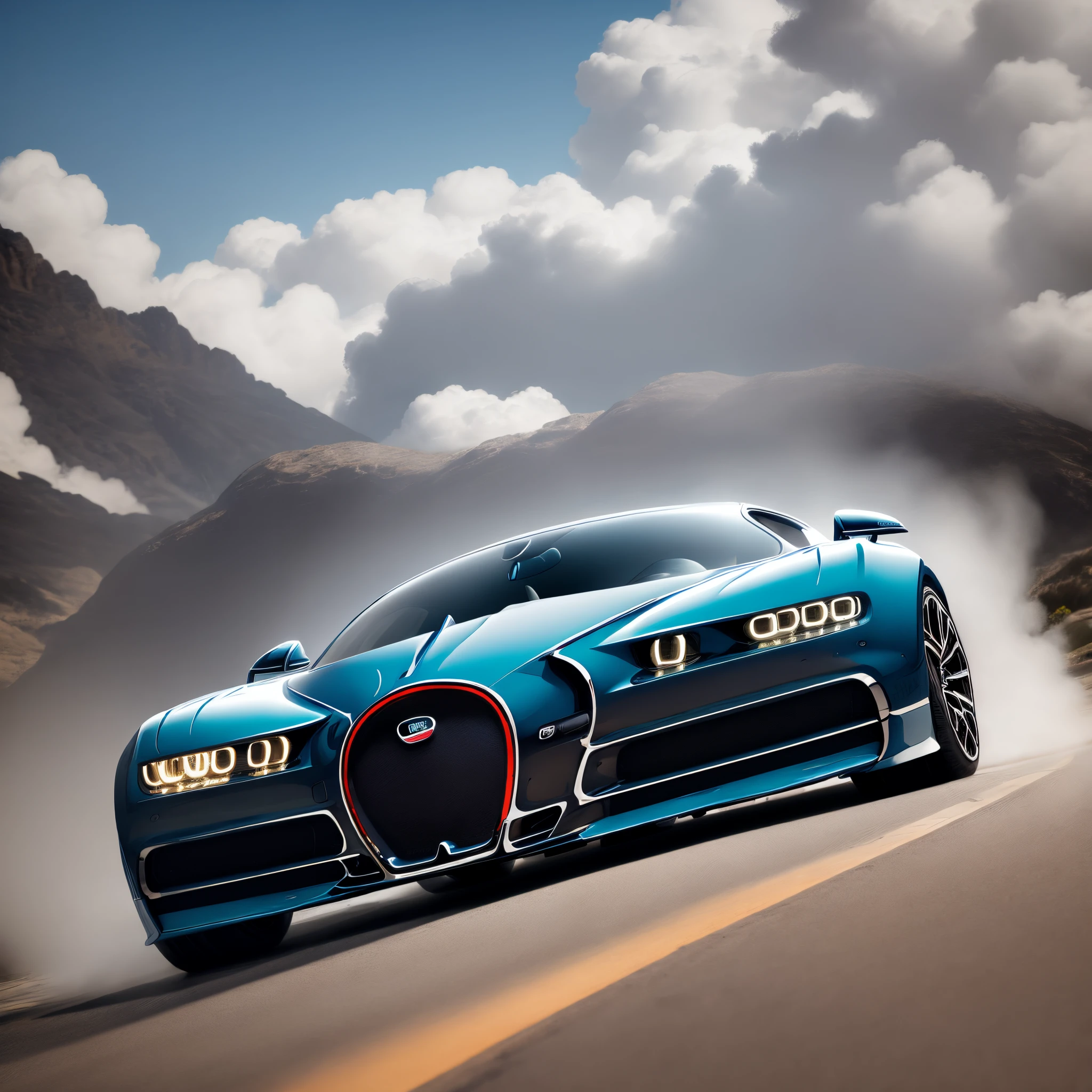 Bugatti chiron derrapando sacando humo de colores