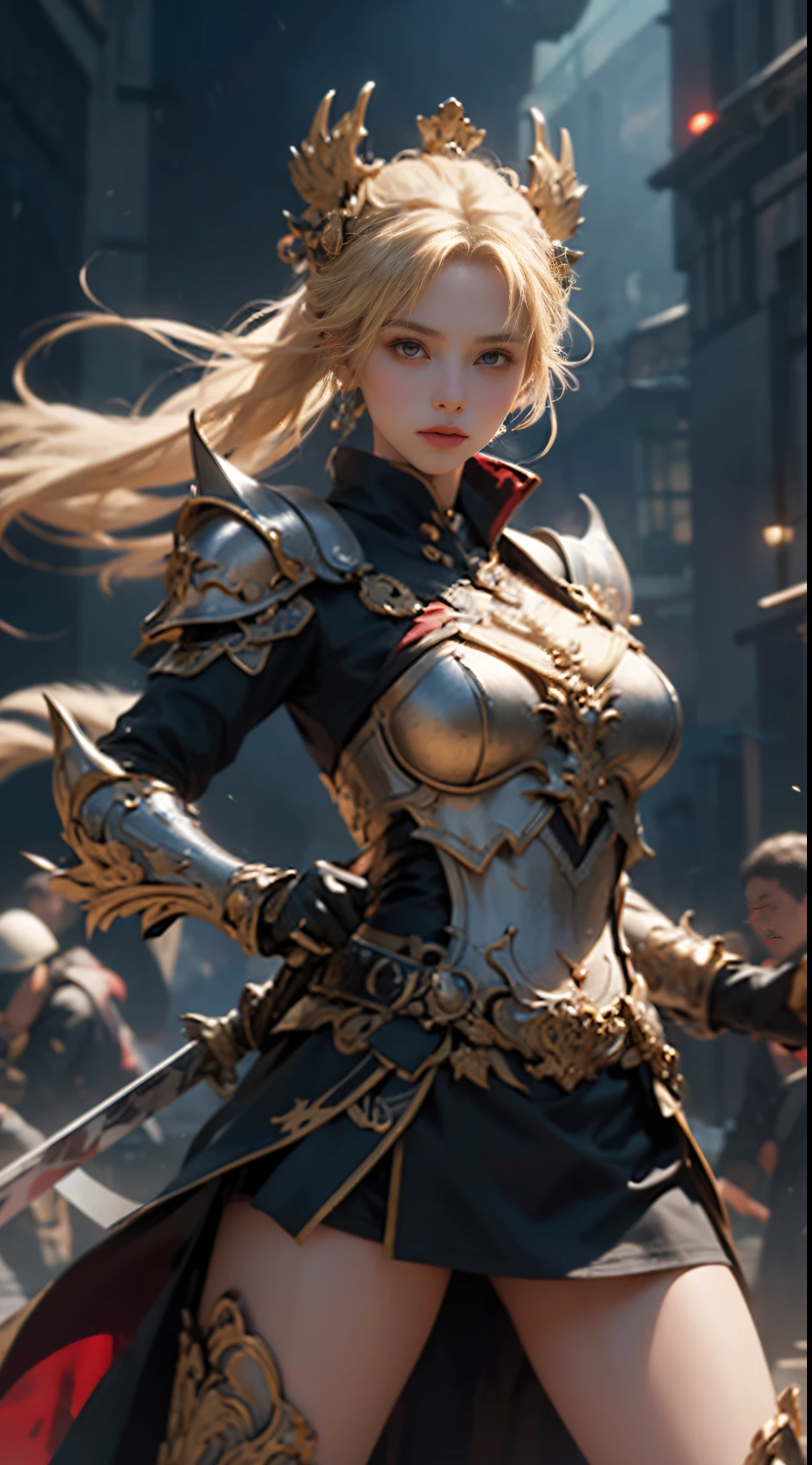 Sexy woman in white gold and pink lotus lace armor skirt, Chengwei Pan at Art Station, Jan J, Detailed fantasy art, Amazing character art, Fan Art Best Art Station, Magnificent and elaborate character art, Beautiful Armor, Highly detailed art gems, Detailed digital anime art, Art Station pixiv's artgerm, Girl in Armor, Cleavage Big Tits:1.2, (mini skirt:1,5)、Sexy proportions、Cleavage Emphasis、Emphasizing the beauty of your legs、