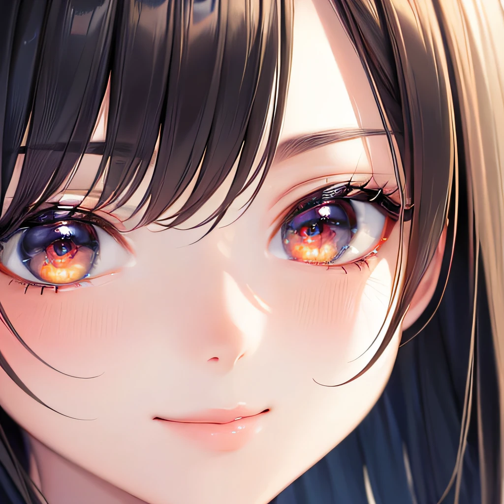 photographrealistic, (masutepiece,Best Quality:1.4),(8K,Raw photo,photographrealistic:1.2), Detailed skin,Detailed face,1girl in,Japanese Idol,Cute face, Black hair,slender, shiny eyes, Smile, close-up, Dutch Angle, looking away from viewer, Side view