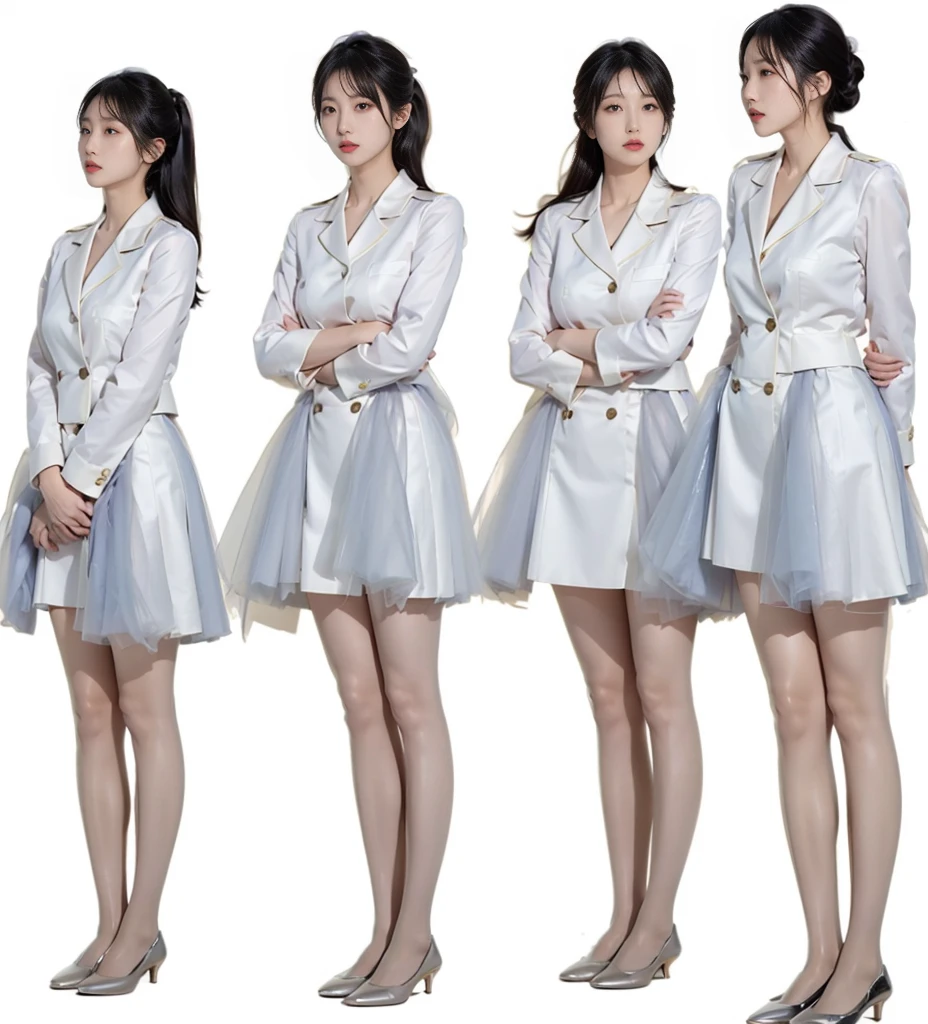 Policewoman,Professional uniforms,white shirt,Black hip skirt,black heels,100D black butt socks,blackstockings,black pantyhoses,Thick black stockings,Colossal tits,hip is cocked,super detailing,hyper HD,A high resolution,1080p,Anatomically correct,Acura,body coordination,Portrait photos,Delicatemakeup,Slender thighs,Best quality at best, tmasterpiece, 超A high resolution, RAW photogr, Beautiful and beautiful,deepshadow, (realistically:1.4), full-body composition, Striking perspective,Bare-chested