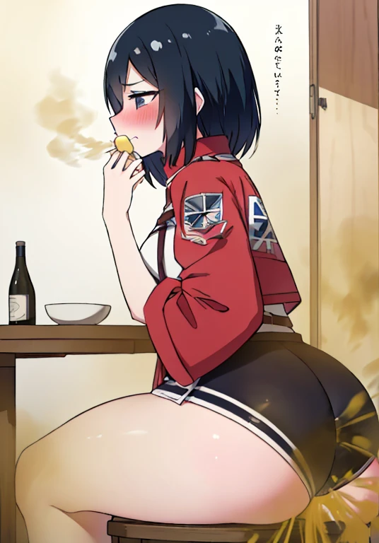 ((mikasa ackerman)),((velocity)),Yellow smoke,Attacked by farts, (((Women sitting)),velocity,(Yellow smoke is rising),i'i'i'i'i'i'dining table)),((One Woman)),((A girl smells a fart and frowned )),((fart while eating)),((blushing)),(masterpiece:1.2、top-quality)、(the Extremely Detailed CG Unity 8K Wallpapers、ultra-detailliert、Best Shadows)、(细致背景)、(The best lighting、extremely delicate and beautiful)、depth of fields、1girl in、独奏 ,looking arround her,Women wear scout outfit,Ephemeral,,(),(scout regiment outfit)),((((Girl is embarassed when she smells the bad smell of farts)))),outfit like a scout regiment(like in the anime)),((((profile facing diagonally)))),((i'I closed my mouth with hand feel embarassed...)),(()),((embarassing look)),((massive fart)),((fart text))
