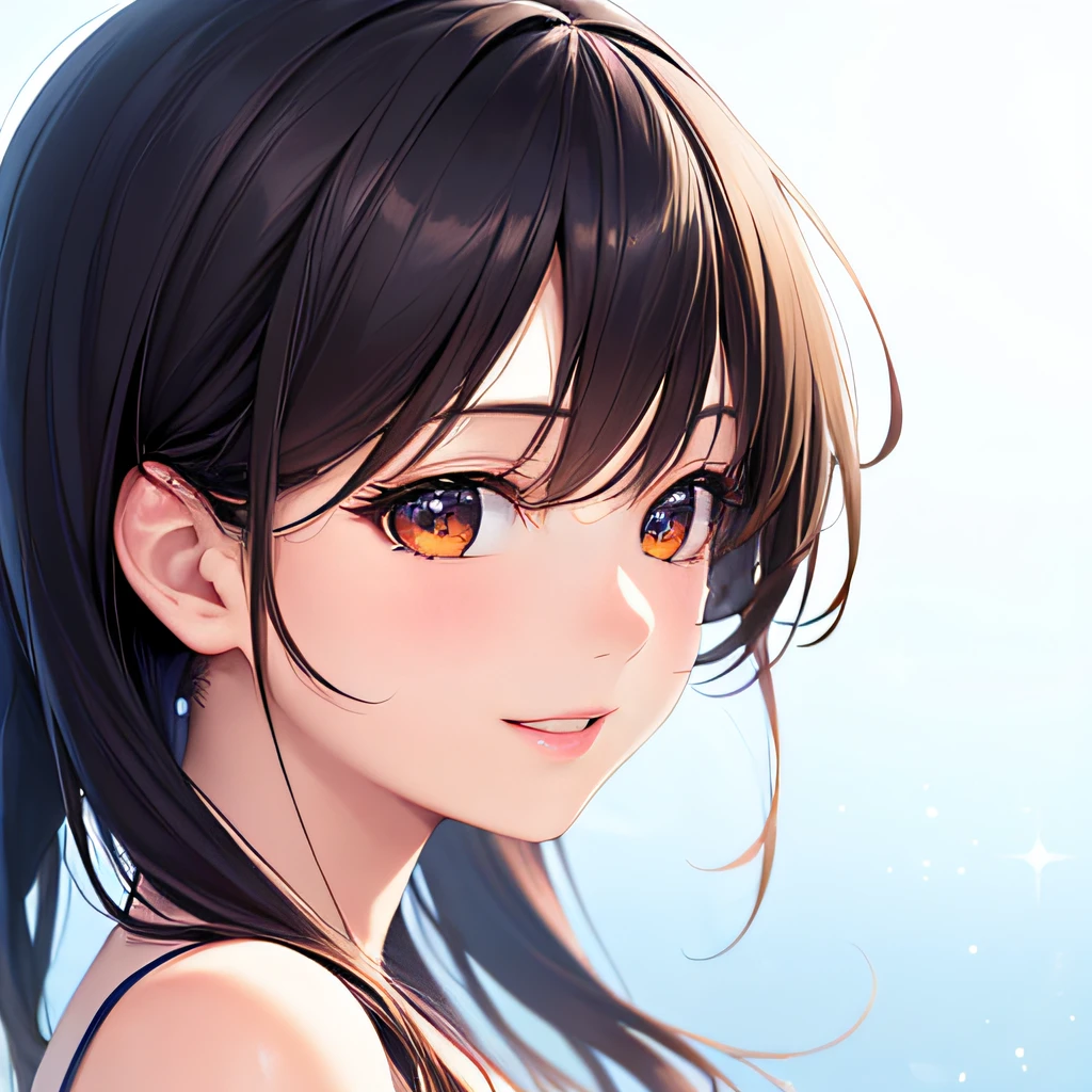photographrealistic, (masutepiece,Best Quality:1.4),(8K,Raw photo,photographrealistic:1.2), Detailed skin,Detailed face,1girl in,Japanese Idol,Cute face, Black hair,slender, shiny eyes, Smile, close-up, Dutch angle BREAK (Side view:1.2)
