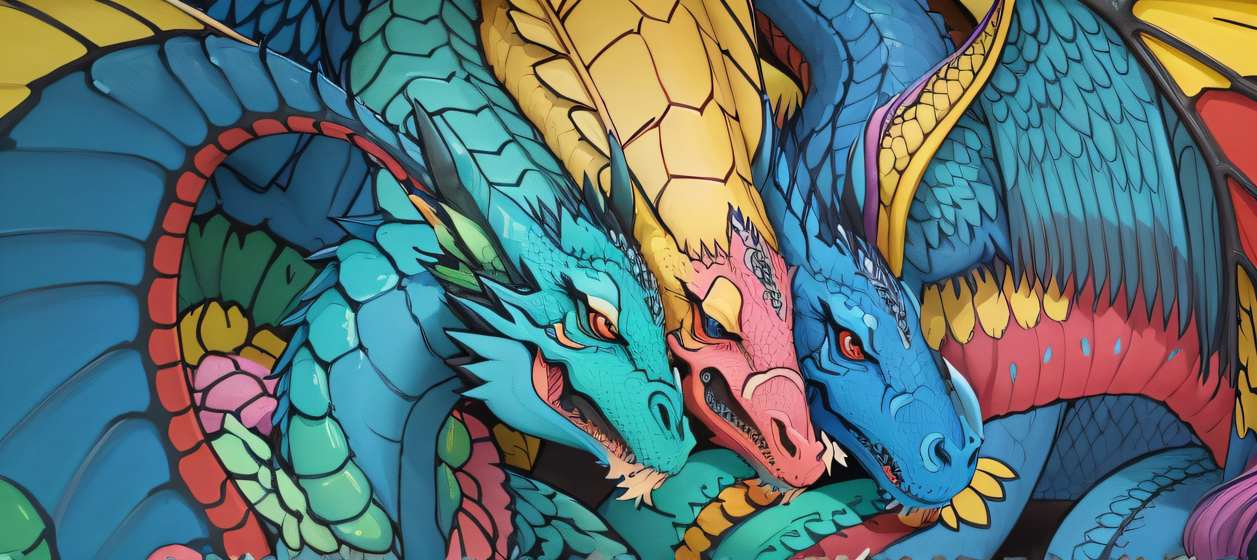 colored drawing of a group of dragons, Detalhe de tinta superfina, incredible details;, hyper detail illustration, colorido hiperdetalhado, cores detalhadas, arte de linha colorida, fechar detalhes, arte detalhada em cores, foto colorida de close up, arte colorida do doodle, detalhes e cores vivas, full-colour illustration, pintura ultrafina detalhada, Coloridos!! altamente detalhado