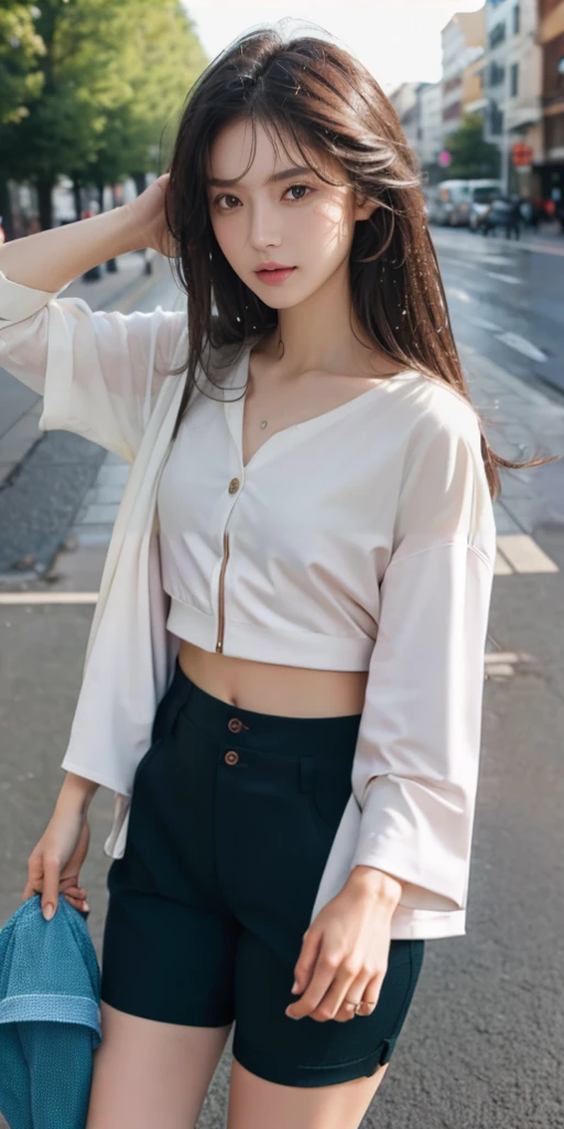 Wearing shorts and sneakers