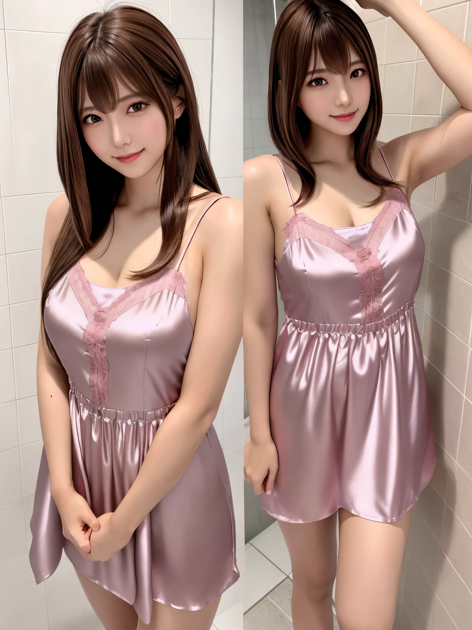 (highest quality,masterpiece:1.3,Ultra-high resolution),(Very detailed、Caustics) (Realistic:1.4, RAW shooting、)Ultra-Realistic Capture、Very detailed、Natural skin texture、masterpiece、(1 Japanese girl in a sequined floral nightdress:1.3)、Adorable expression、Expressions of Happiness、、Young Face、Amazingly cute、Twin tails、Curly Hair、Black Hair、Scrunchie、light makeup、necklace、Busty and bursting、Bare arms、Shining thighs、Shining ass、Filmed in a private room at a sex shop、Light pink interior、The scene when he entered the room、Carrying a small basket in one hand、smile、An inviting gaze、Cowboy Shot、Anatomically correct、Attention to detail、A pose that emphasizes the chest、