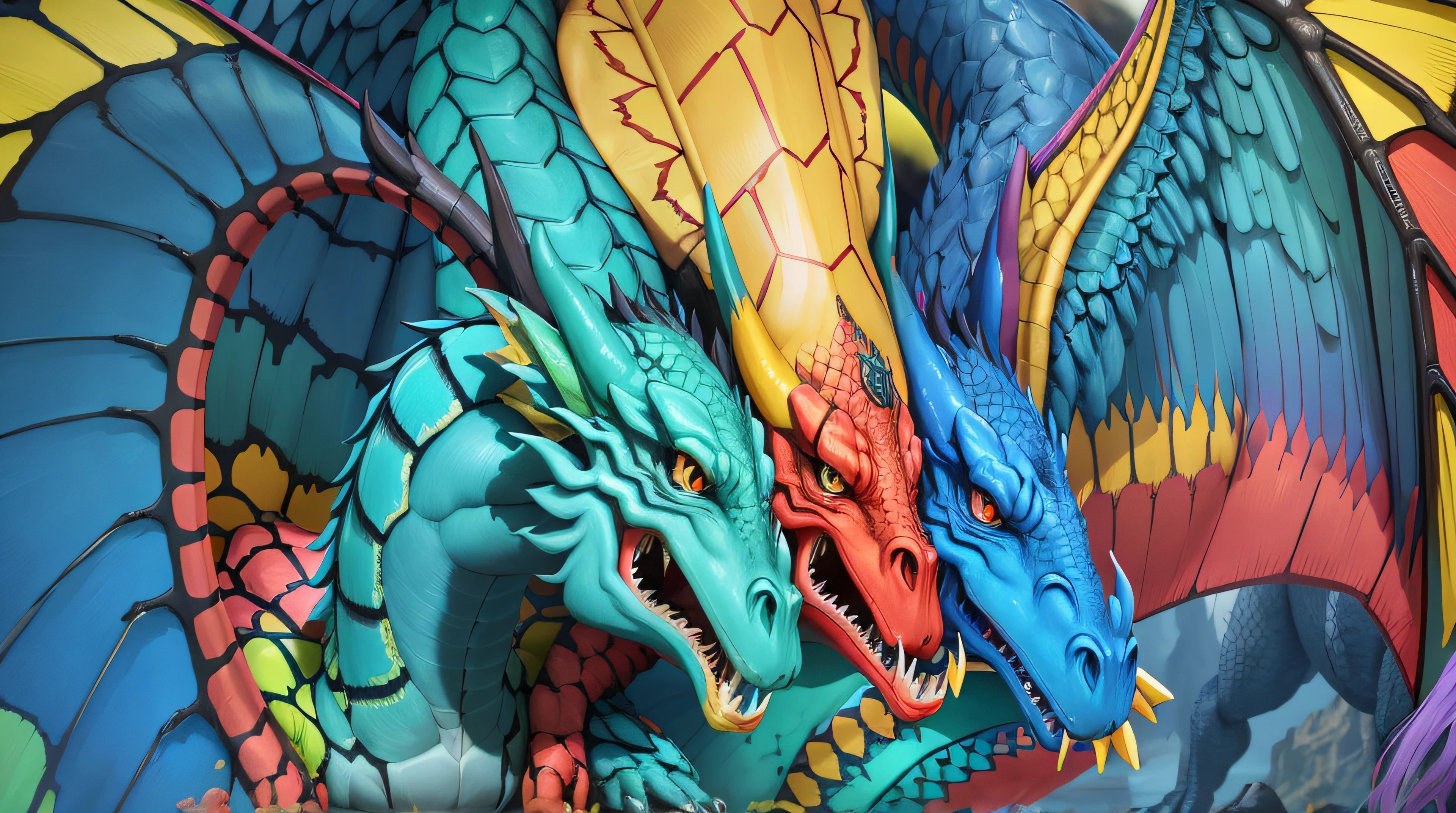 colorful dragon kites are being displayed on a display, arte lowpoly cor super detalhada, art of dragon, colossal dragon as background, cyan chinese dragon fantasy, dragons, ultraterrestrial dragons, pintura digital altamente detalhada, altamente detalhado e colorido, Arte detalhada 4k, Arte altamente detalhada em 4K, 8k arte detalhada de alta qualidade, Arte digital detalhada em 4k