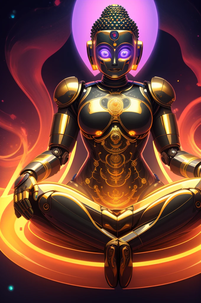 Buddha robot, transparent body, black light, 8K, masterpiece, uhd, top quality, full body