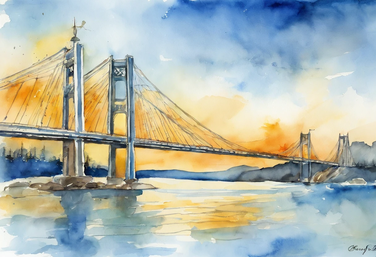 Dalian Xinghaiwan Bridge Suspension Bridge Blue Theme