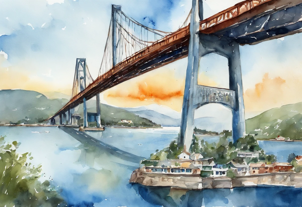 Dalian Xinghaiwan Bridge Suspension Bridge Blue Theme