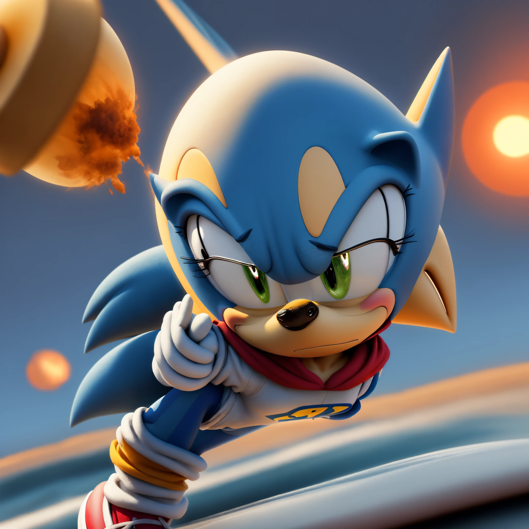 Sonic looking at a nuclear blast