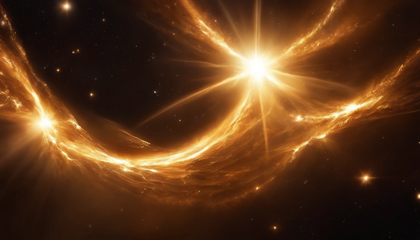 (stocky luminous flux),cosmos space,extra-fierce light beaming,golden and white beam,(shatter through the asiderite),magnificient,official art,best quality
