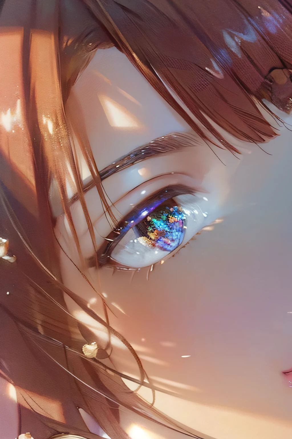beautiful detailed eyes,Ganz nah dran,zur Kamera,Detaillierte Lippen,Perfekte Haut,glamorous,hell erleuchtet,Fokussierter Blick,natural beauty,soft smile,dezentes Make-up,Sanftes Licht,Studio Portrait,bunter hintergrund,Lebendige Farben,High-resolution image,Artistic style,Fotorealistisches Rendering