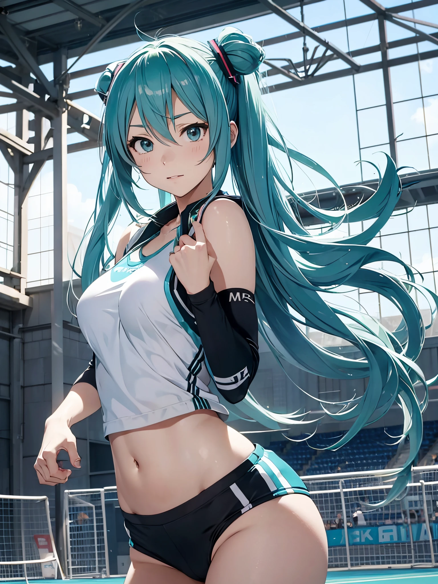 miku hatsune,Haikyuu,jumpping,Beautiful breasts,Gymnasium,spikes,Jump high