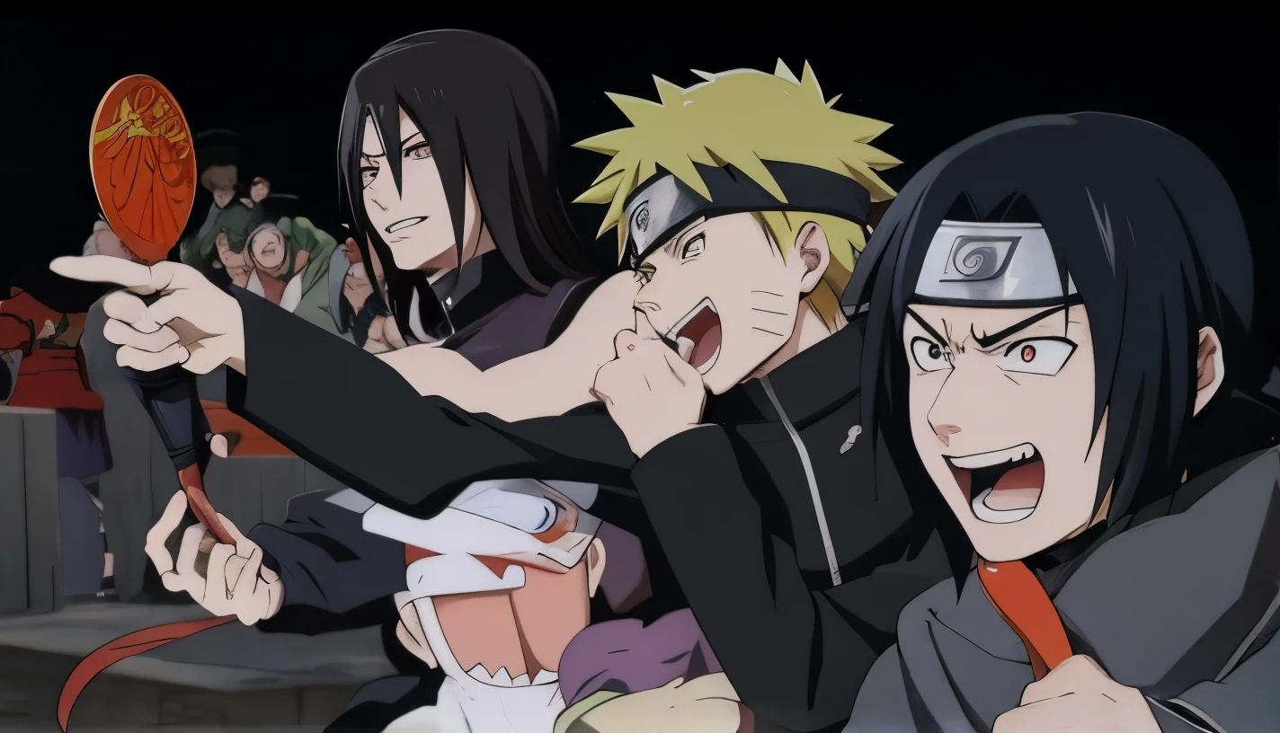 cartoon of a group of people with different expressions on their faces, anime screenshot, from naruto, pain from naruto, anime style”, anime fight, cel shaded anime, style of madhouse anime, anime cgi style, akatsuki akira, joker as naruto, joker looks like naruto, in japanese anime style, anime still frame, wielding kunai, japanese animation style