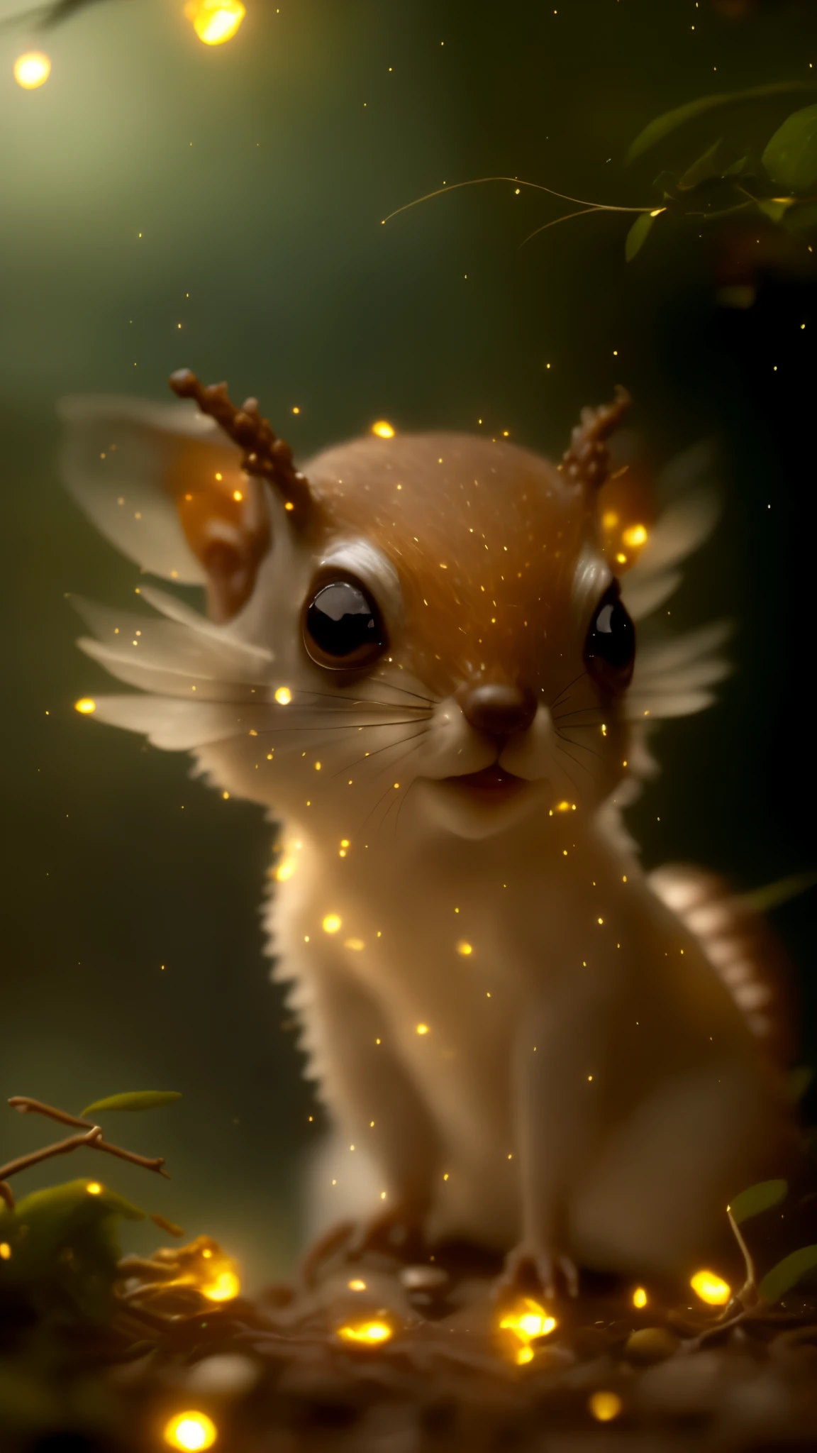 Close-up angle of cute tiny fireflies, Squirrel, tasseled ears, illuminating the bush, a detailed painting, cgsociety, Detailed painting, artstation hd, high detail, cgsociety, photo realism, Concept art, artstation hd, official arts, bokeh, 真实感, Realism, Squirrel, tasseled ears, holding a nut in his paws, acorn, tmasterpiece, Brad Jongsan walks in the jungle (Night of the Fireflies), (higly detailed: 1 1), rough face, natural skin, hiquality, NSFW, pretty eyes, (Detailed face and eyes), (s face: 1 2), tumult, Complementary, real-photo, ...PSD, Lightweight Film Photography, sharp-focus, contrast lighting, Detail Skin, high resolution 8k, Crazy detailing, Realistic, professional photo of a, 8K UHD, dslr, soft light, hiquality, film grains, Fujifilm XT3