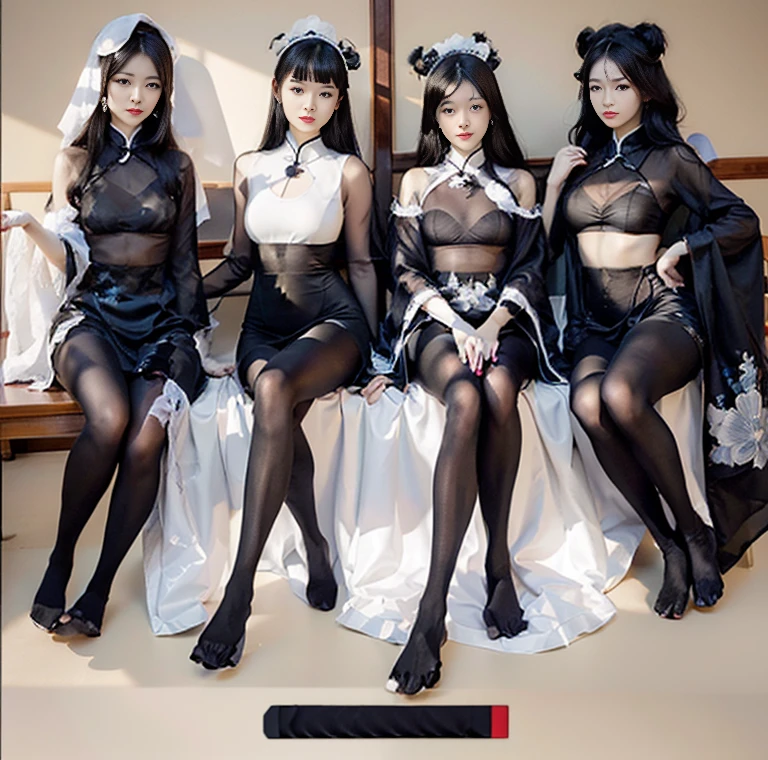 China-style,High split cheongsam,100D black hip socks,black lence stockings,black pantyhoses,Thick black stockings,huge tit,Cocked buttocks,Super detail,hyper HD,A high resolution,1080p,Anatomically correct,ccurate,Physical coordination,Photo portrait,Delicatemakeup,slender thigh,Best quality, Masterpiece, 超A high resolution, RAW photo, Beautiful and aesthetic,deepshadow, (Photorealistic:1.4), full-body composition, Striking perspective,naked