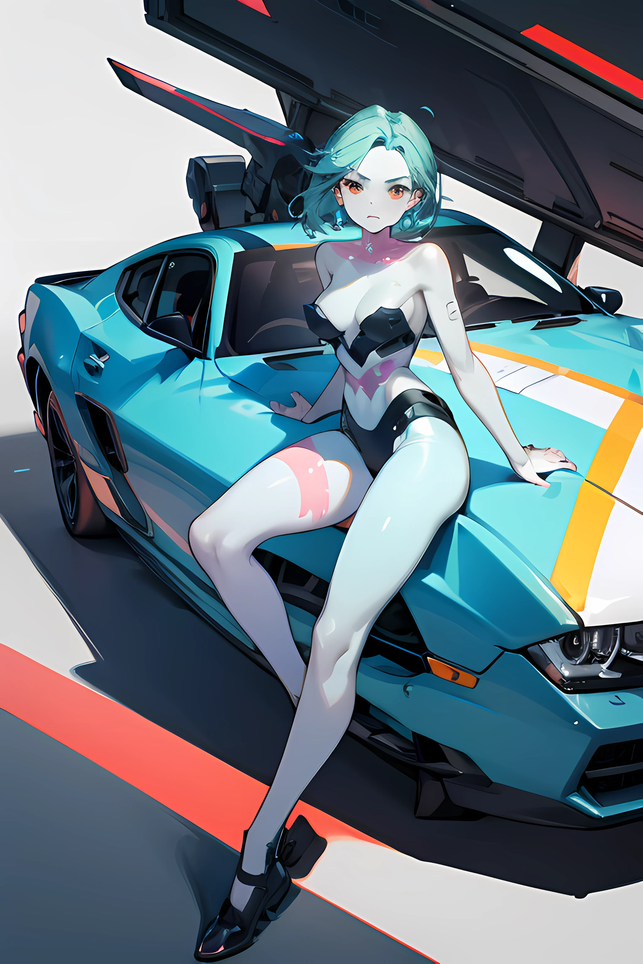 Rebecca em cima de um carro