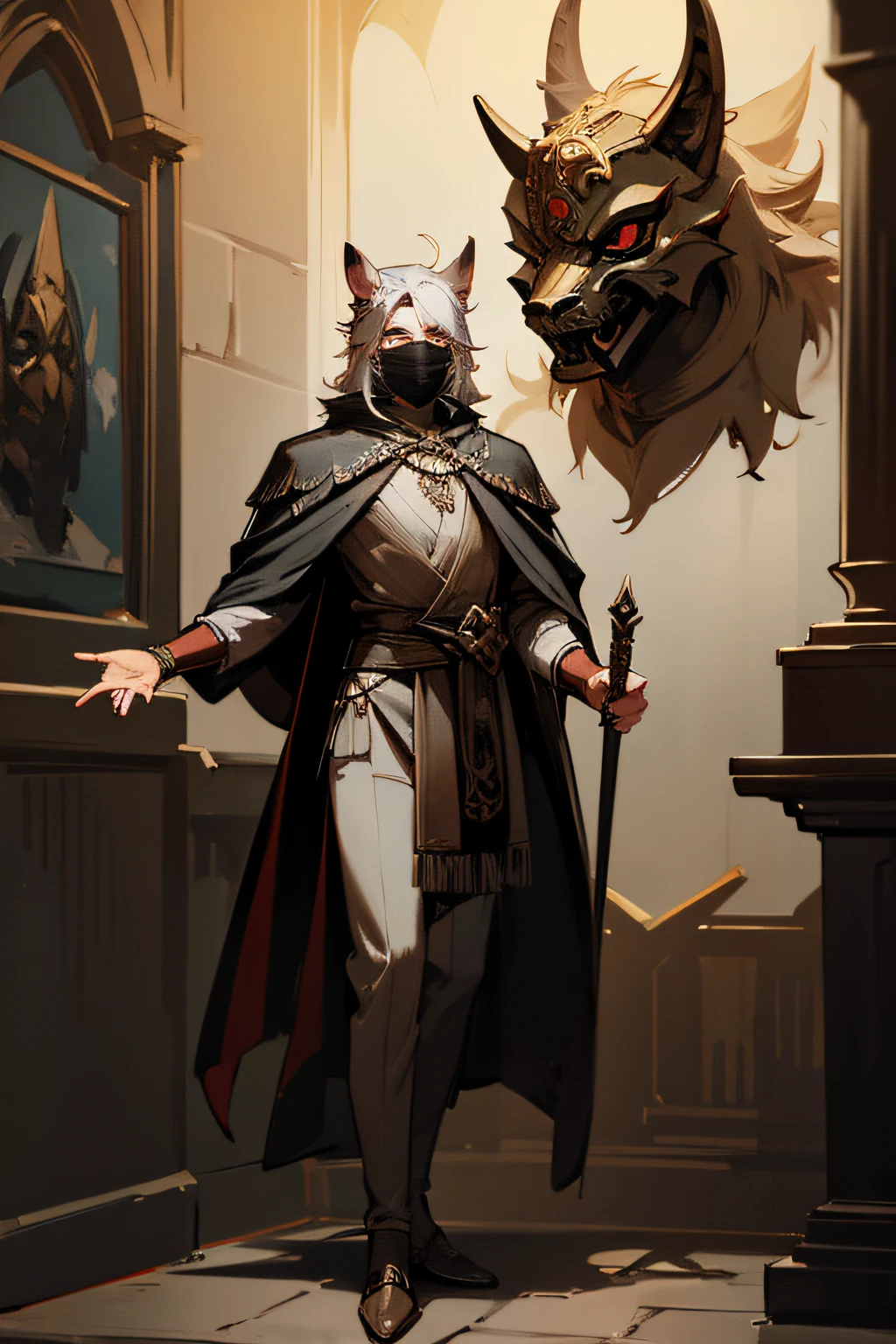 (masterpiece) male, animal mask, dnd, dungeons and dragons, full body