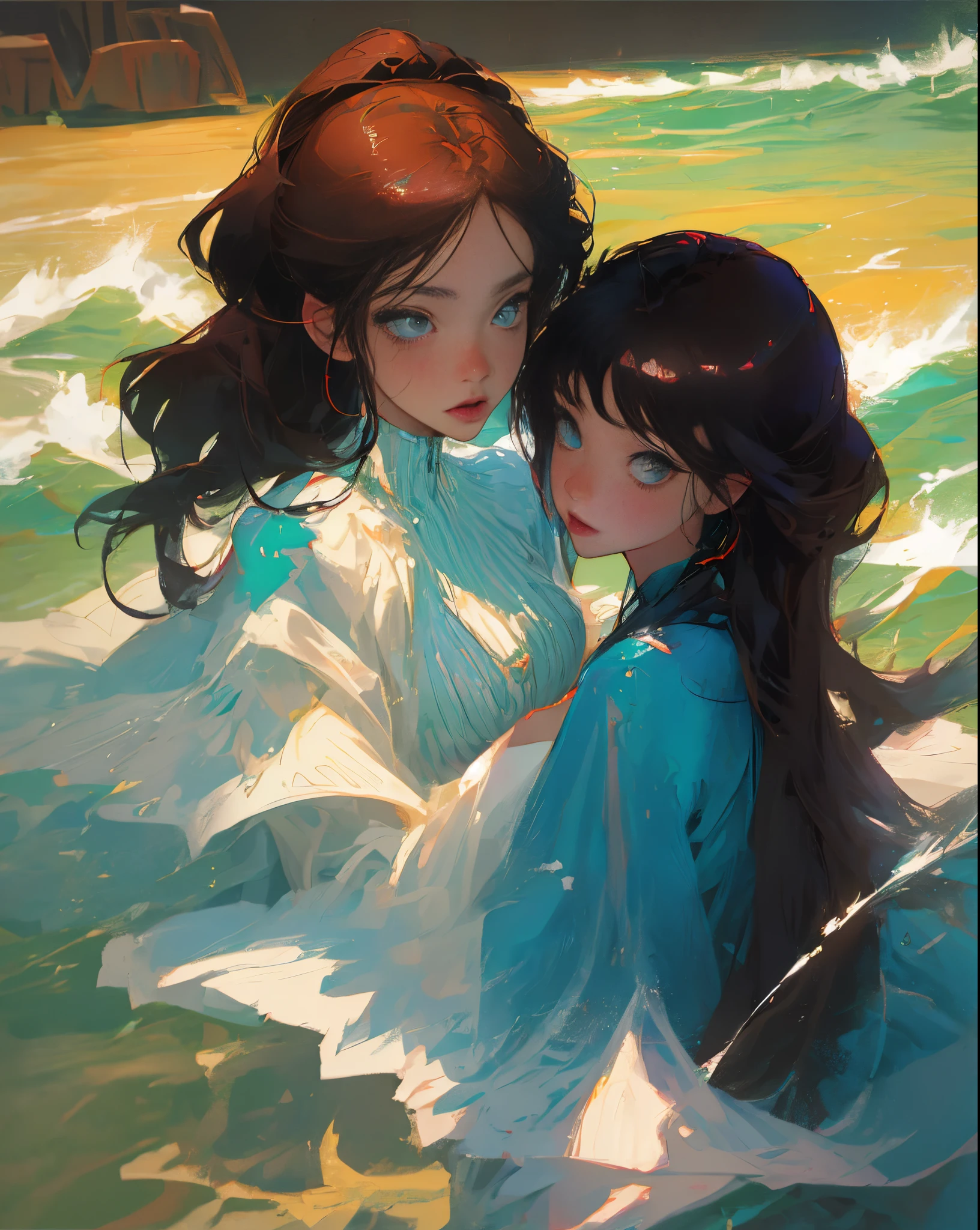Anime woman in the beach
