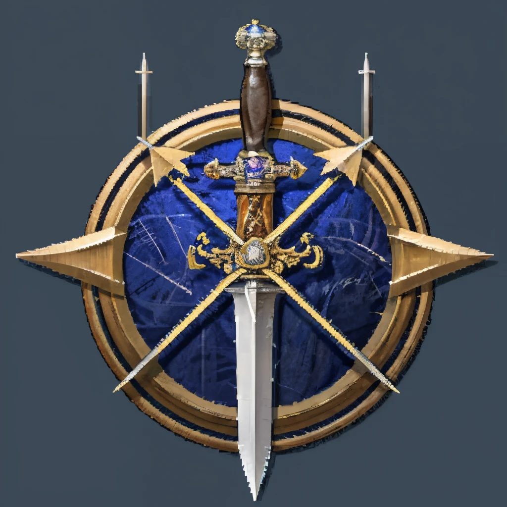 (BG3 class icon), (high quality), (best quality), (masterpiece), dnd, (sword), (arrows), blue circle