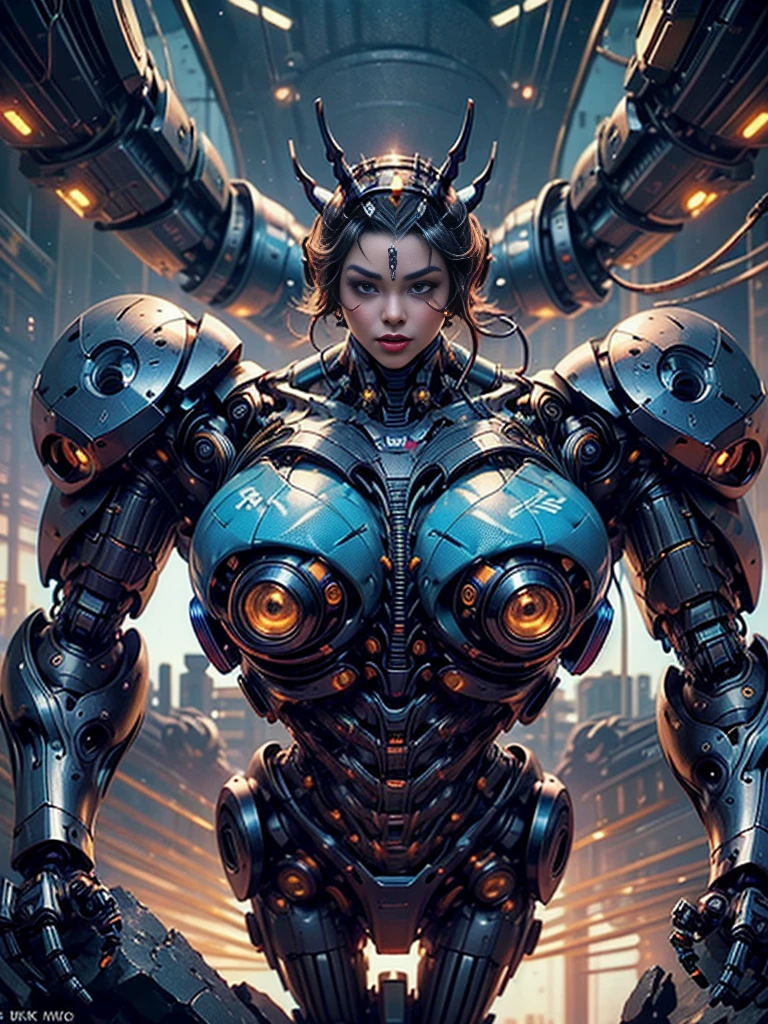 (beautiful cyborg queen:1.5), (robotic mechanical physique:1.5), (1 super muscular cyborg demoness:1.5), (covered in cables and mechanical muscles:1.5), (android muscular anatomy:1.5), (perfect fingers:1.25),(8k, RAW photo, photorealistic:1.25), sci fi atmosphere, futuristic technopia, alien landscape,