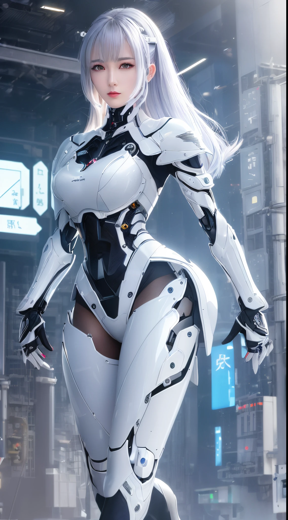 female robot, thin, skin part is only face, silver metal skin, full metal robot body, mechanical parts, electronic wire, cum in pussy, high quality, medium breasts, bob hair, tall, thigh gap, full body metal skin, wet, cum in pussy, metallic tits, separated breast, under repair, anatomical body, unreal engine, from below