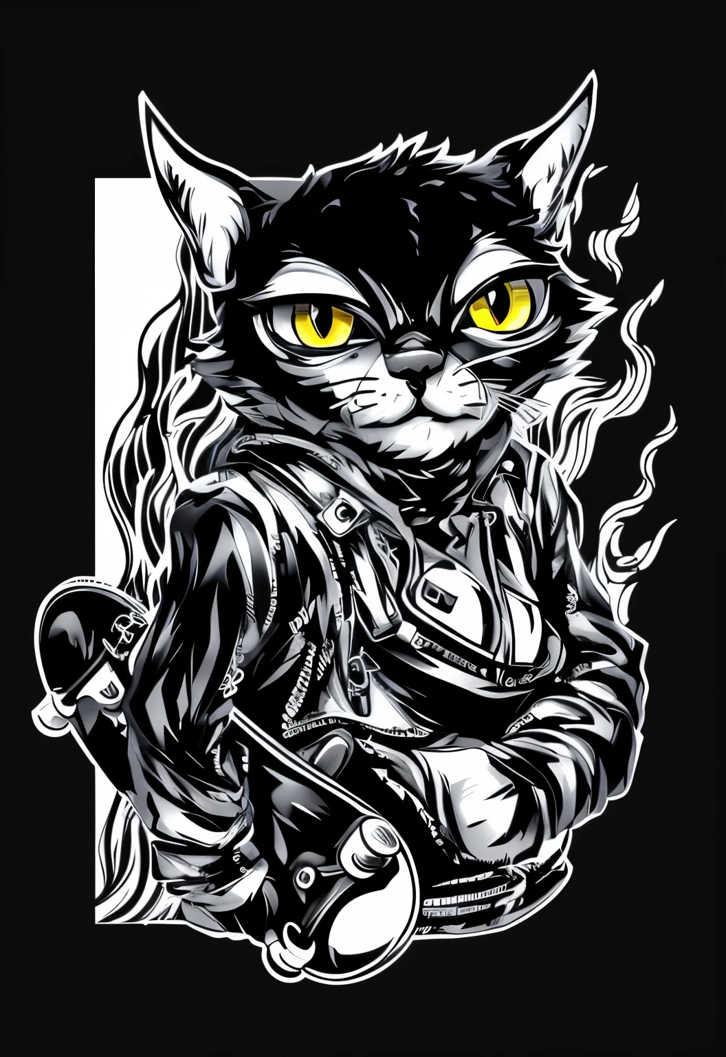 a black and white drawing of a cat with a hat and a jacket, black and white vector art, anthropomorphic female cat, cat furry, cyberpunk cat, anthropomorphic cat, vector line - art style, highly detailed vector art, line art illustration, anthropomorphic cat ninja, professional furry drawing, hd vector art, furry art