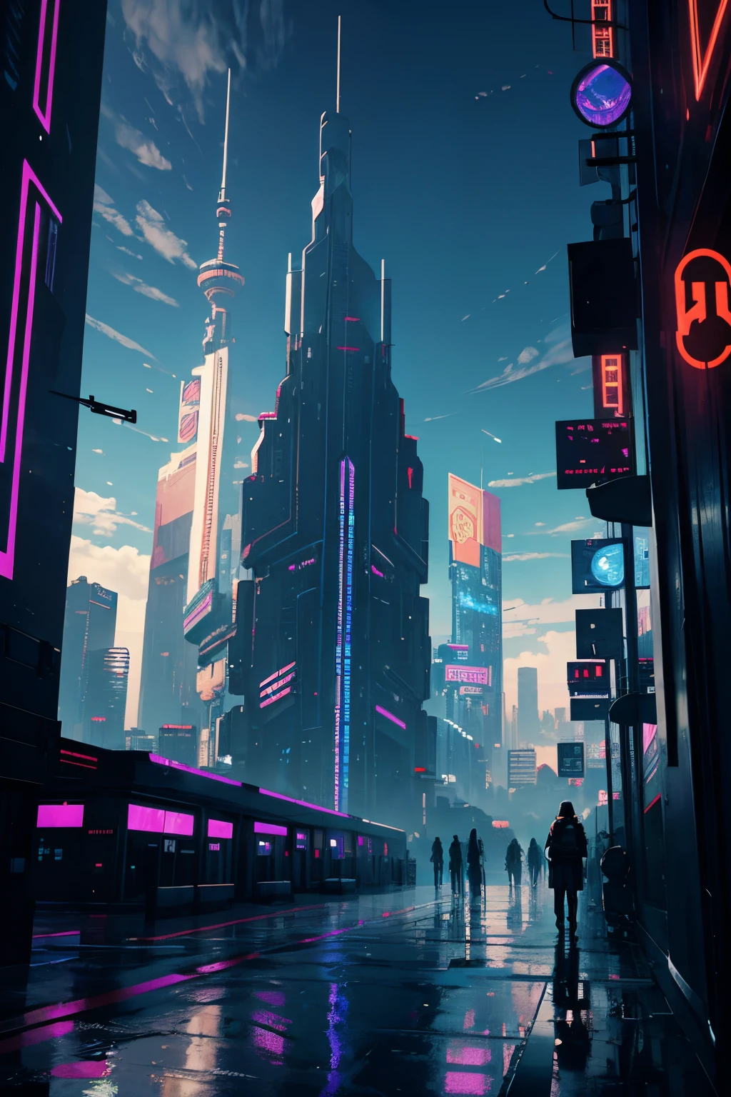 a scenery of heaven's gate, digital heaven. cyberpunk skies
