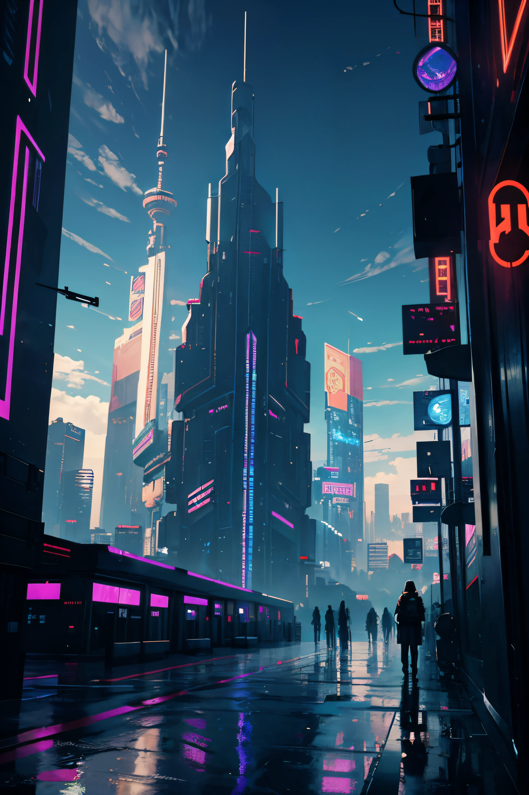 a scenery of heaven's gate, digital heaven. cyberpunk skies
