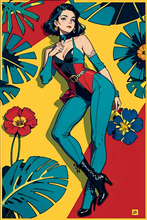 Criar arte digital no estilo Pop Art, Apresentando um gato vibrante e confiante,moda de rua, esquema de cores do filme, Rodeado por motivos de flores vintage, Pinceladas vibrantes,Emotions Should Be Dynamic, parte superior do corpo, desenho, illustration, escala cinza, tropical, muitas flores,