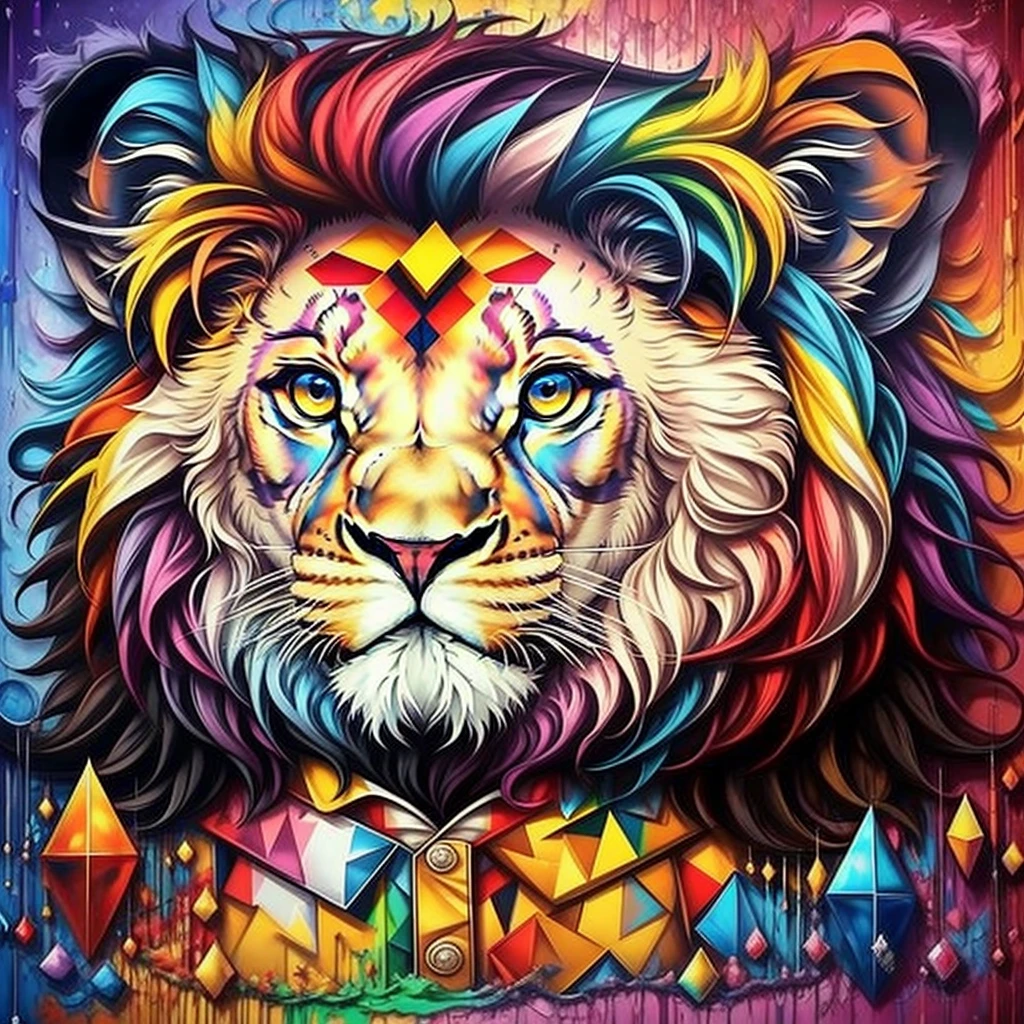 (baby lion), Eduardo Kobra acolchoamento ,multidimensional geometric PORTRAIT wall, arte, chibi,
yang08k, lindo, colorido,
obras-primas, qualidade superior, melhor qualidade, arte oficial, beautiful and aesthetic,