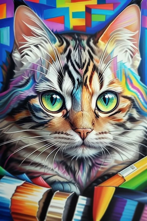 (A CAT WITH VERY DETAILED EYES IN OBSERVATION ), Eduardo Kobra acolchoamento ,Multidimensional geometric wall, arte, Chibi,
Yang08k, lindo, Colouring,
Primary works, qualidade superior, melhor qualidade, Arte Oficial, Beautiful and Aesthetic, 128 mil