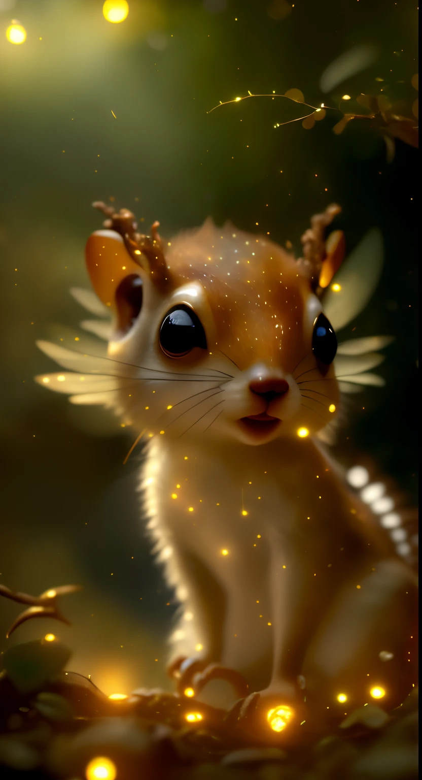 Close up of cute tiny fireflies, furry tail, Squirrel, tasseled ears, illuminate the bush, a detailed painting, cgsociety, Detailed painting, artstation hd, high detail, cgsociety, photo realism, Concept art, artstation hd, official arts, bokeh, 真实感, Realism, Squirrel, tasseled ears, holding a nut in his paws, acorn, tmasterpiece, Brad Jongsan walks in the jungle (Night of the Fireflies), (higly detailed: 1 1), rough face, natural skin, hiquality, NSFW, pretty eyes, (Detailed face and eyes), (s face: 1 2), tumult, Complementary, real-photo, .....PSD, Lightweight Film Photography, sharp-focus, contrast lighting, Detail Skin, high resolution 8k, Crazy detailing, Realistic, professional photo of a, 8K UHD, dslr, soft light, hiquality, film grains, Fujifilm XT3