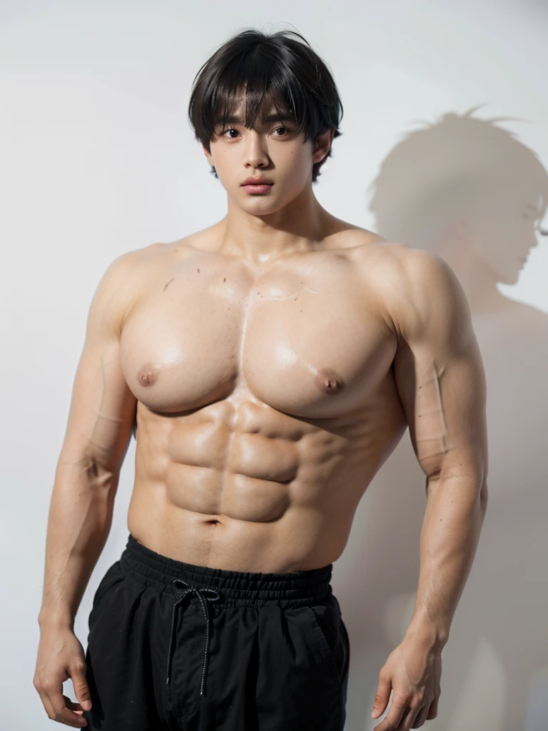 ,(caustics:1.5 )
(white background:1.4)
(1 boy:2.5),(single:1.5), Shin Jinying, Cai Xukun, Kim Do-young, wan adorable korean face,17-year-old boy thin face, jimin, (vast pecs:1.6), (round pecs:1.7), (big pecs:1.5),(micchi:1.3),(Japanese short hair:1.7),(boy's short hair:1.7),(straight-backed :1.5),(thick eyebrows:1.1),(nudity:1.3),(messy hair)
(textured bangs:1.6), (narrow waist:1.4),