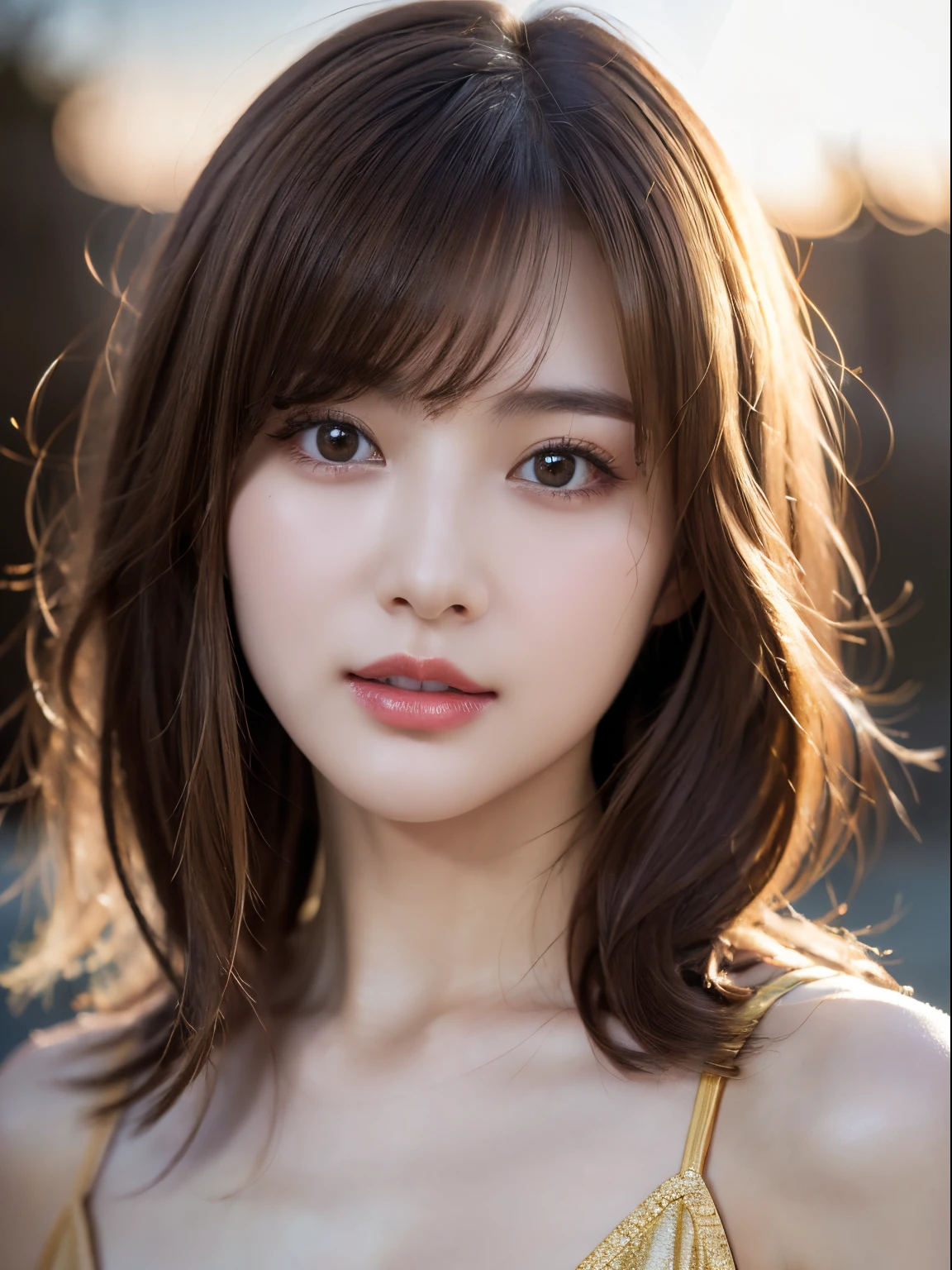 short hair, Outdoor, Fair skin, Disheveled Hair, Japanese women, So cute, Soft and Face, Brown Hair, 8K resolution, Ultra-realistic, Super Definition, Soft Body Tight Ass Night, A cup small ((Highest quality, 8K, masterpiece: 1.3)), Super Definition Face, Super Definition Lips, Beautiful Eyes, double eyelid, Mouth closed,