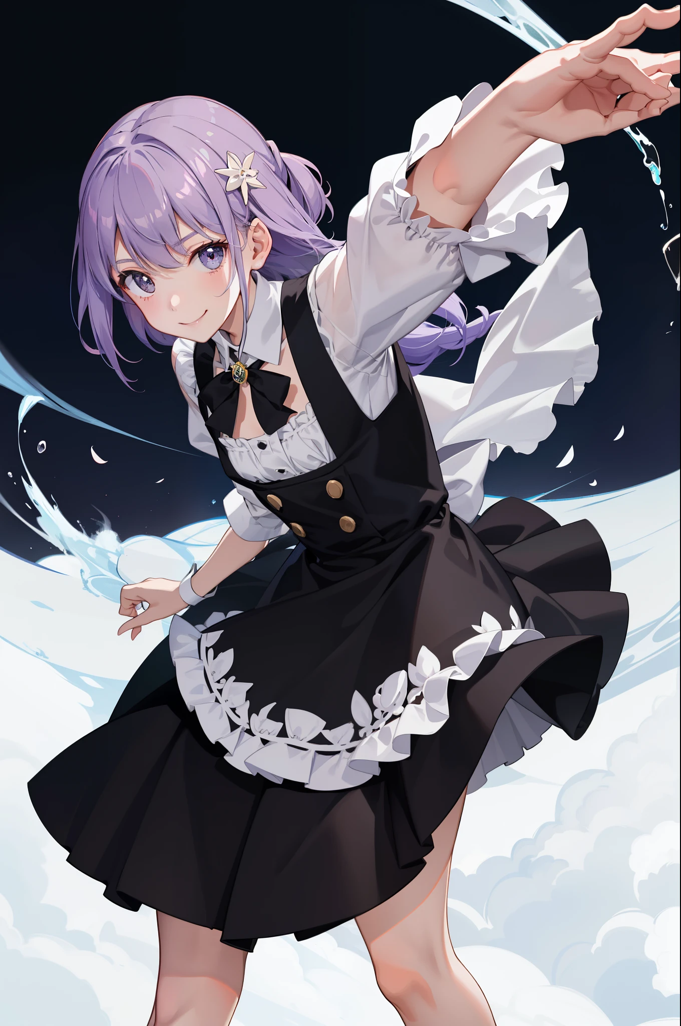 1girl in、A smile、A delightful、skirt by the、(small tits)Chilarism、doress、pinafore,,,,,,、Maids,,,,,,,,、hair adornments、movement、