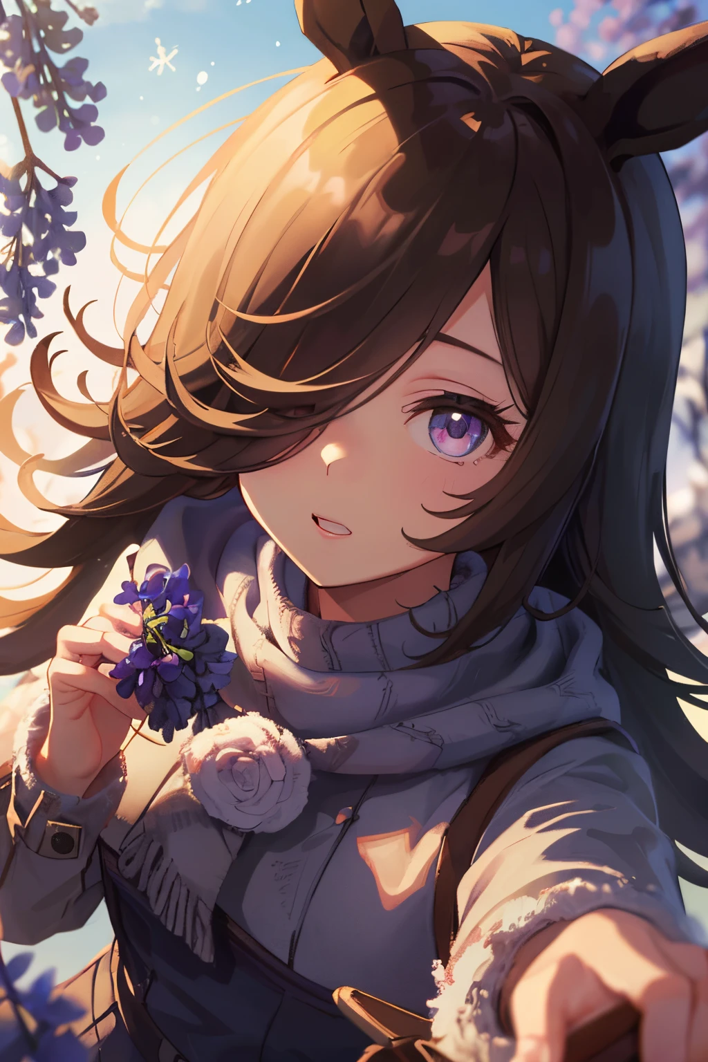 (masutepiece.top-quality).(Dynamic Angle). (Very spectacular detail CG painting),(image perfect)、Solo Girl、comic strip.Illustration.1 girl in.Detailed face、face perfect.delicated face、girl in delicate winter clothes、((Brown long coat))、Textured skin、Black hair.long、(Horse-eared girl)Horse-eared girl、((beautiful lilac eyes)).Delicate and beautiful eyes、Eyes written in detail、Reflected eyes、Watery eyes、Lilac eyes、smil.(Wearing cute winter clothes:1.3).(muffler:0.8)、Autumn sky、8k wallpaper、cowboy shot、Reflected Light、highestdetailed、Convoluted、Delicate background、Textured skin、Detailed skin、(ultra res)、(Solo Girl)
