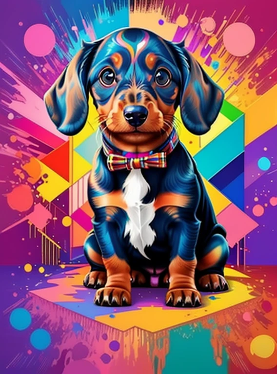 (dachshund puppy ),(melhor pose),(best angle), (better expression), Eduardo Kobra acolchoamento ,multidimensional geometric wall PORTRAIT, arte, Chibi,
Yang08k, lindo, Colouring,
Primary works, qualidade superior, melhor qualidade, Arte Oficial, Beautiful and Aesthetic, pelos coloridos,