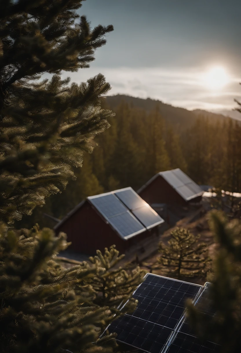 Site of large-scale environmental destruction where vast areas of forest have been cut down.、Installed a large number of solar panels、In the middle of that、A huge Christmas tree is placed and luxuriously decorated..、Is it a bulltozer?、Yumbo is placed、