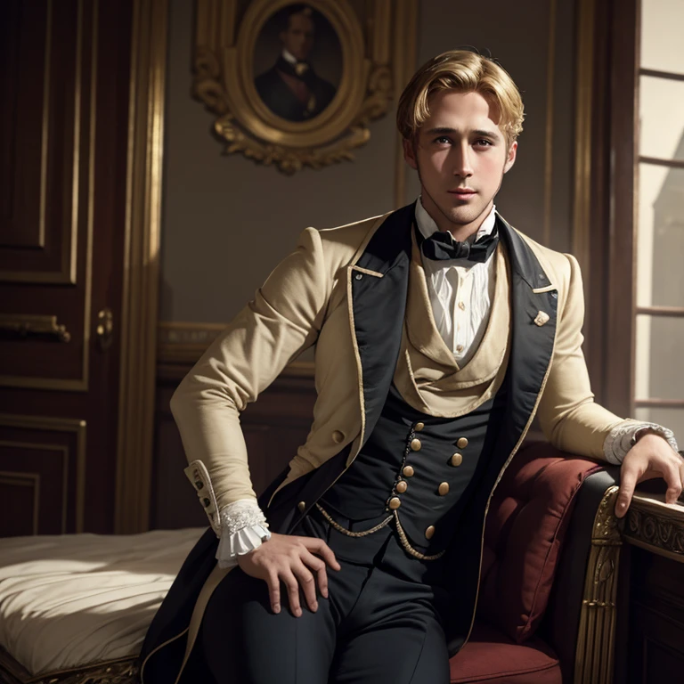 Hombre hermoso, Ryan Gosling , Parte superior del cuerpo, British regency attire from the 19th century era