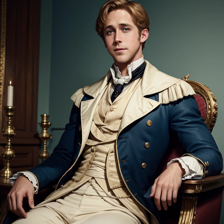 Hombre hermoso, Ryan Gosling , Parte superior del cuerpo, British regency attire from the 19th century era