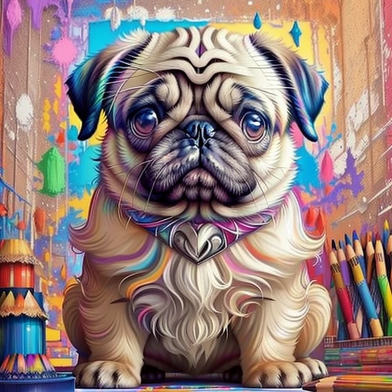 (pug puppy ),(melhor pose),(best angle), (better expression), Eduardo Kobra acolchoamento ,multidimensional geometric wall PORTRAIT, arte, Chibi,
Yang08k, lindo, Colouring,
Primary works, qualidade superior, melhor qualidade, Arte Oficial, Beautiful and Aesthetic, pelos coloridos,
