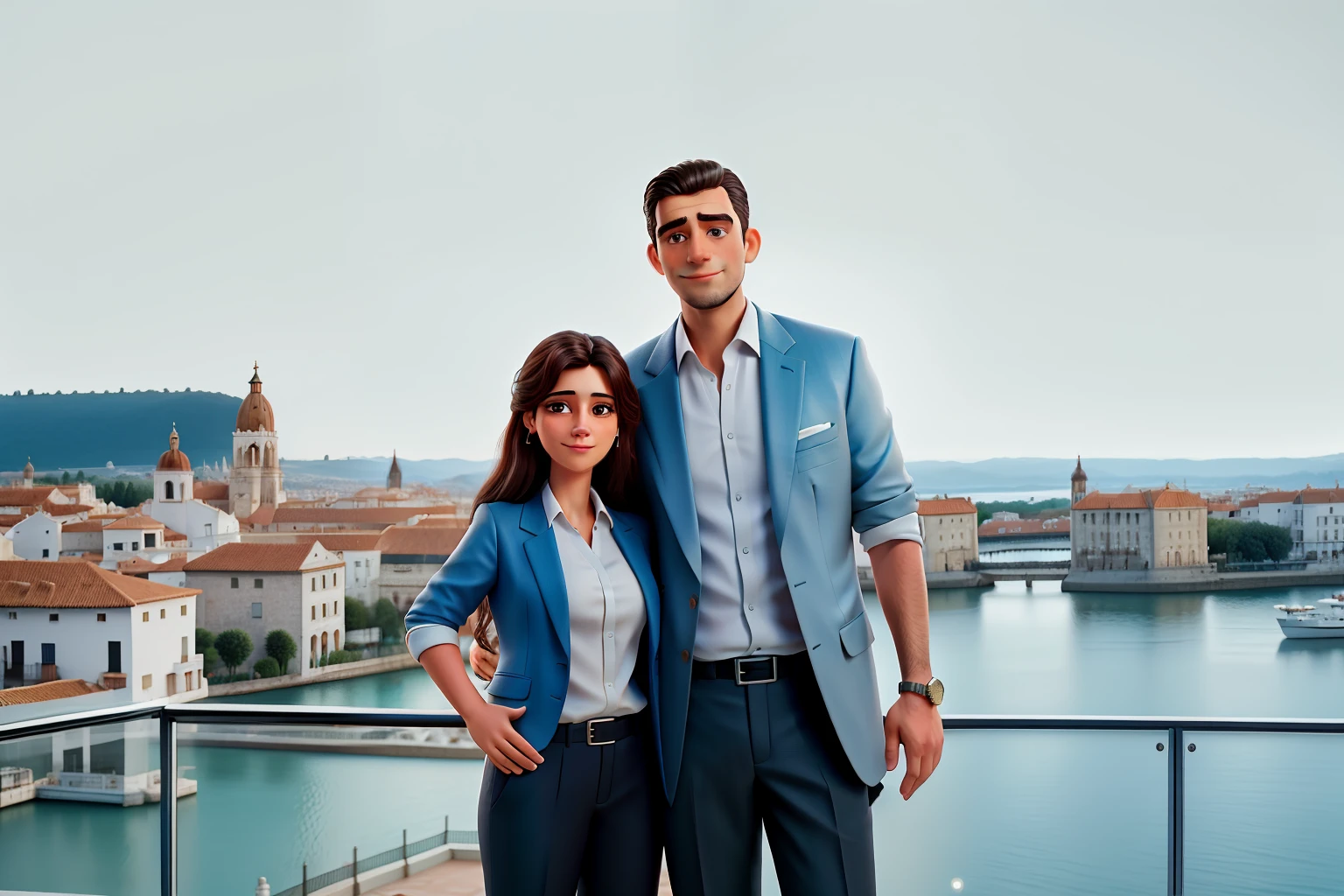 RAW photo, studio portrait of a Spanish couple wearing formal clothes looking at the camera, (high detailed skin:1.2), 8k uhd, dslr, soft cinematic lighting, high quality, film grain, Fujifilm XT3