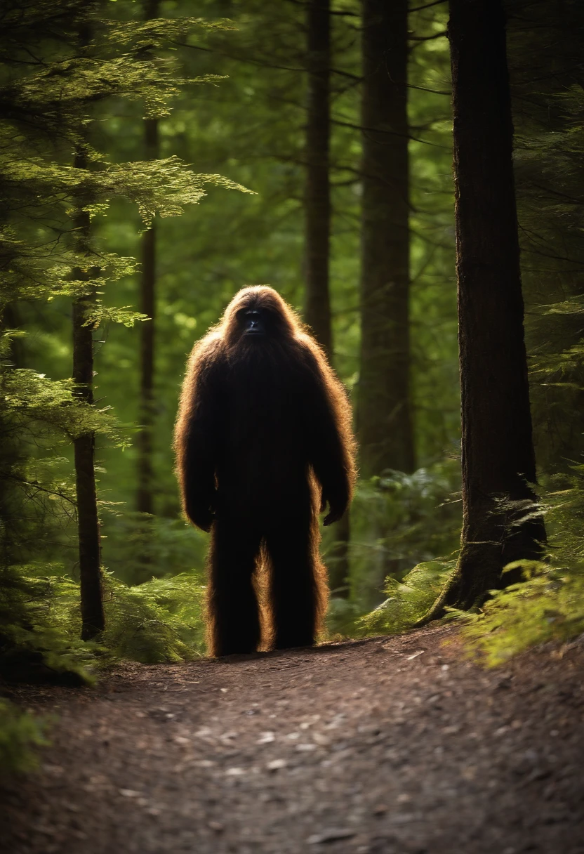 A grainy and mysterious photo of a figure lurking in the shadows of the forest, with only large, hairy feet visible.,original,sasquatch, big foot, hairy, covered in hair, male