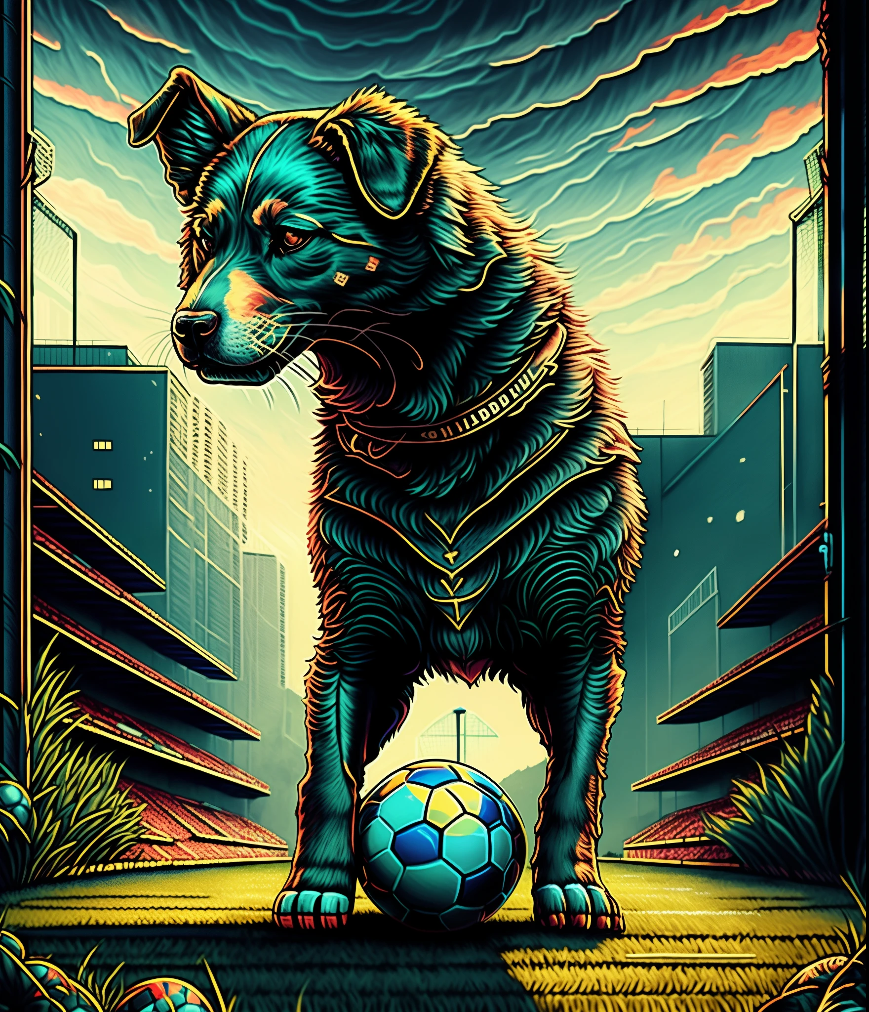 Dog playing soccer