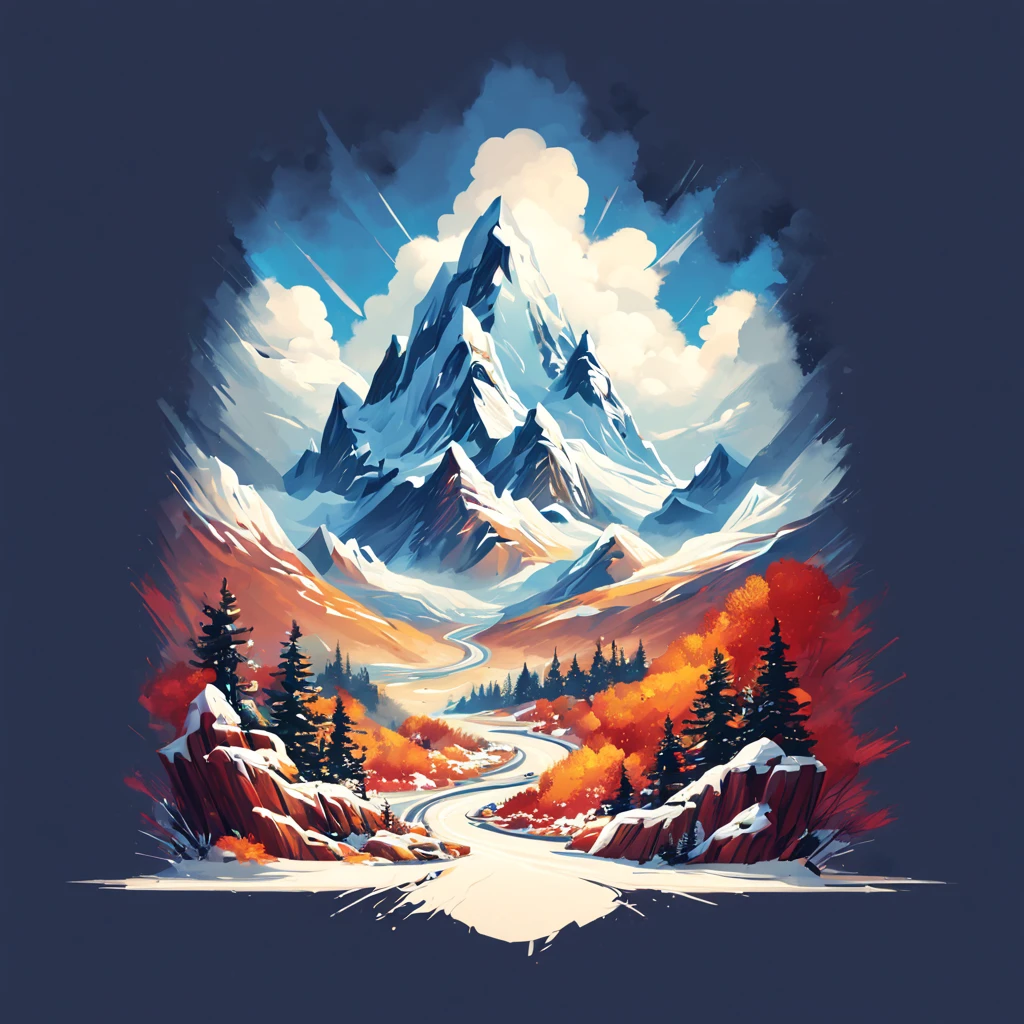 t-shirt design, painting of a snow mountain with big snowfall, a detailed painting by Petros Afshar, shutterstock contest winner, environmental art, detailed painting, outlined art, 2d game art, isolated background for logo